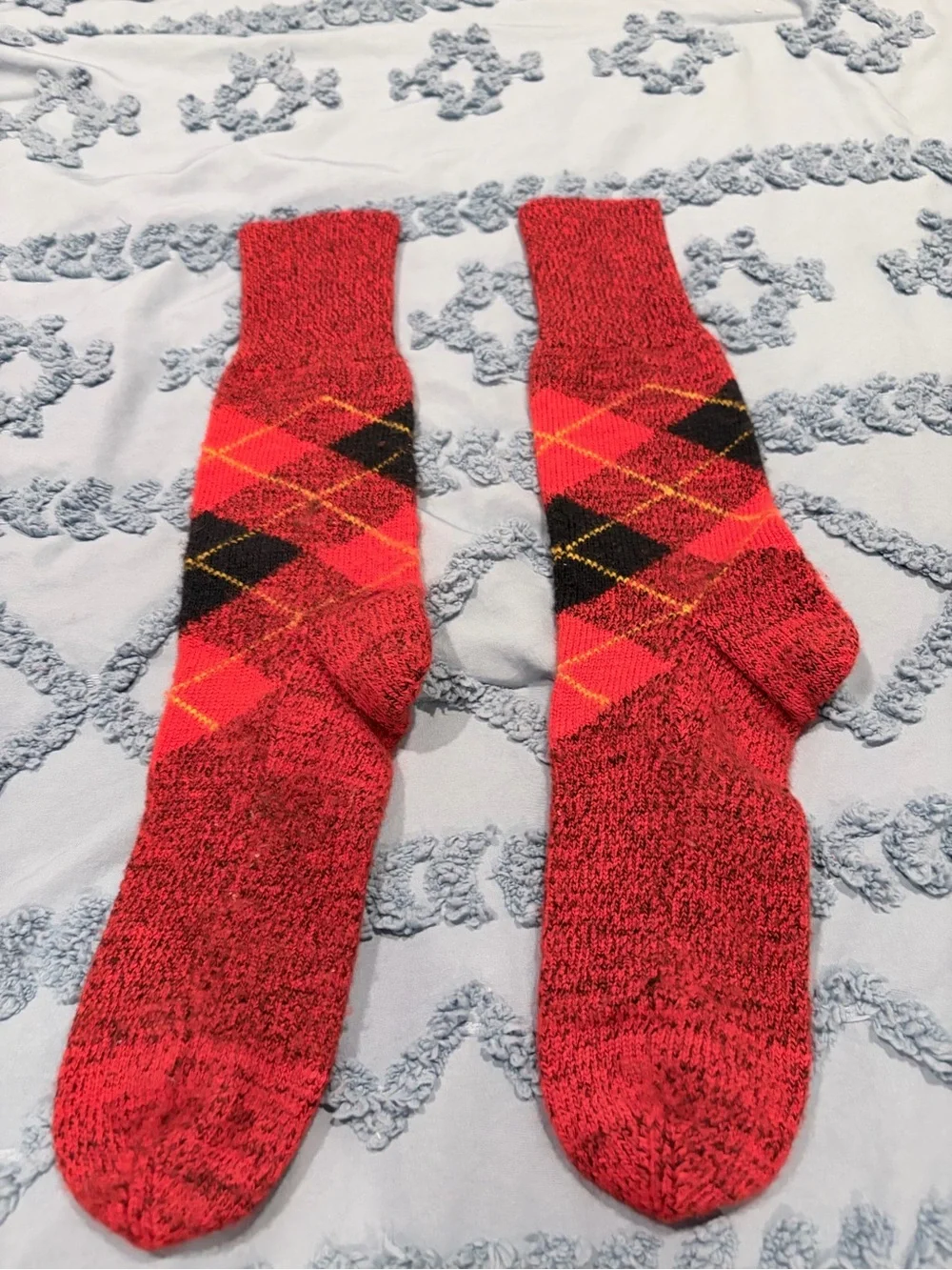Red Argyle Men's Wool Crew Socks
